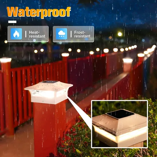 Vista 5 de VOLISUN - Faroles solares para poste: paquete de 2 luces para exteriores, para cubierta, con casquillo blanco, resistente al agua, 2 modos