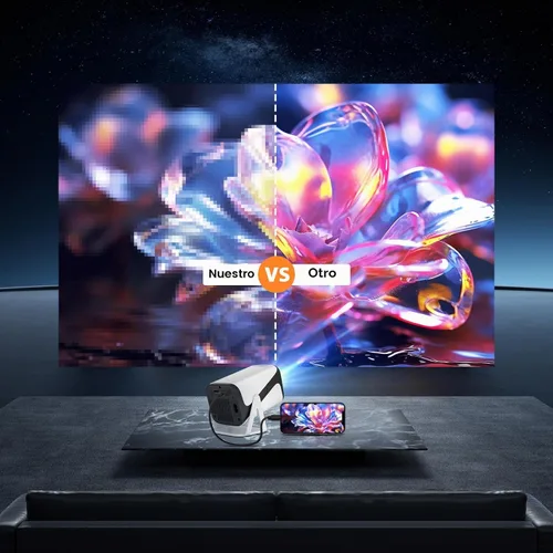 Vista 2 de Mini proyector 1080P, soporte giratorio de 270°, HDMI/USB Plug & Play, proyector de película portátil al aire libre para TV Stick