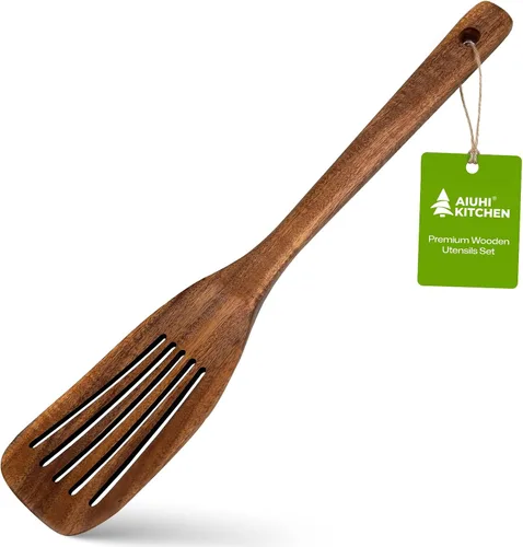 Vista 11 de Espátulas de madera, espátula de cocina plana antiadherente para cocinar, espátula de madera de teca para freír, voltear y girar