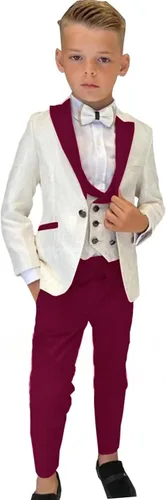 Vista 4 de Traje formal de esmoquin de boda para niños, 3 piezas, chaqueta floral, pantalones, chaleco, conjunto de blazer para fiestas de 2 a 14 años, Negro