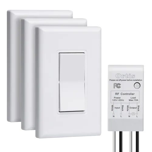 Vista 9 de Kit de interruptor de luz inalámbrico y receptor, interruptores de pared inalámbricos Ortis con rango RF de 300 pies para luces, ventiladores