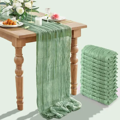 Vista 20 de Paquete de 12 caminos de mesa de gasa arrugada de 35 x 120 pulgadas, estilo bohemio, centros de mesa románticos para mesas, mantel versátil