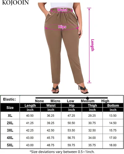 Vista 6 de KOJOOIN Pantalones de trabajo elásticos para mujer, talla grande, cintura elástica, pantalones casuales de negocios con bolsillos, pantalones