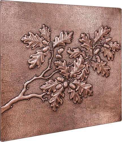 Vista 2 de Protector contra salpicaduras de cocina, ramas de roble y bellotas de cobre, panel de cobre personalizado, azulejos de cobre hechos a mano