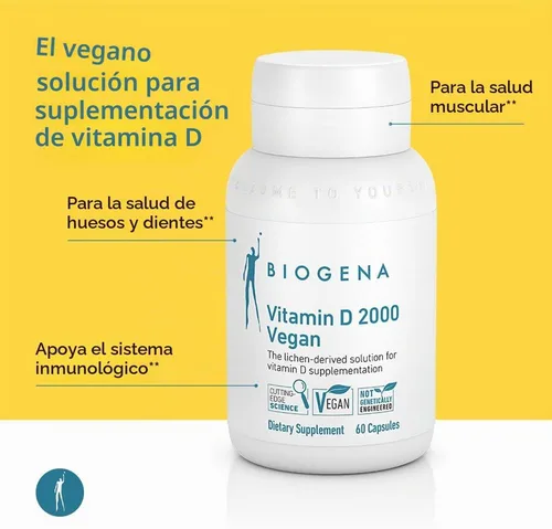 Vista 3 de Biogena Vitamina D 2000 Fórmula vegana – Suplemento de vitamina D3 solar para absorción de calcio, apoyo inmunológico – 60 cápsulas**