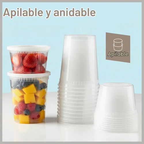Vista 9 de Recipientes de plástico con tapas de 24 onzas (paquete de 20) – A prueba de fugas, recipientes de almacenamiento de alimentos sin BPA para sopa