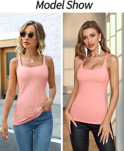 Vista 62 de V FOR CITY Camiseta sin mangas de algodón para mujer con brasier de estante ajustable con correa ancha y tirantes básicos
