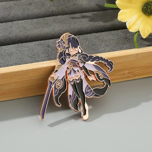Vista 3 de Juego Genshin Impact Personajes Pins periféricos de anime para mochila juego de pines esmaltados broches insignias accesorios de joyería regalos