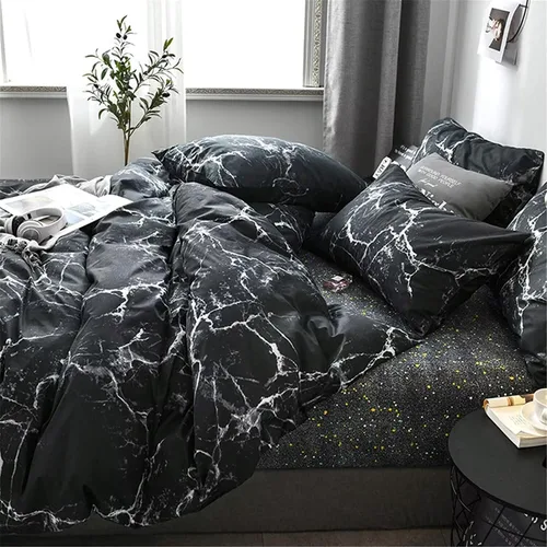 Vista 3 de Luxlovery Juego de edredón con diseño marmoleado blanco y negro, edredón moderno y acogedor, diseño abstracto, para hombres, adolescentes y niños