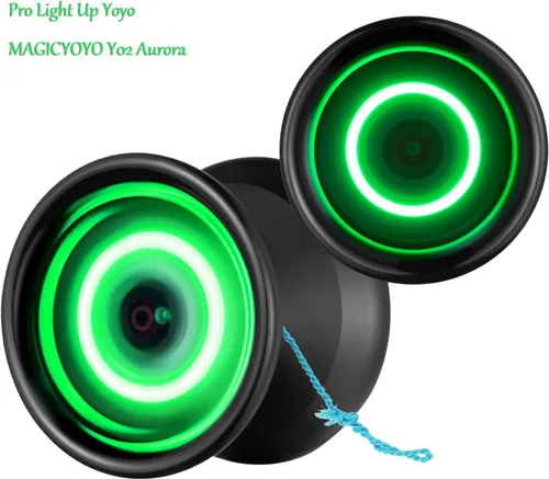Vista 7 de Yoyo iluminado con batería extra, MAGICYOYO Y02 Aurora Yoyo profesional que no responde con guante Yoyo, bolsa Yoyo, 12 cuerdas Yoyo, luz verde