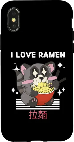 Vista 5 de iPhone 16 I Love Ramen Cute Kawaii Raccoon Eats Ramen Japanese Anime Case