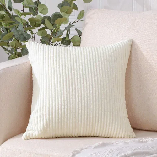 Vista 26 de Artscope Fundas de Almohada de Pana a Rayas Acogedoras Súper Suaves Decorativas Cuadradas Fundas de Almohada Fundas de Cojín para Sofá Sofá Amarillo