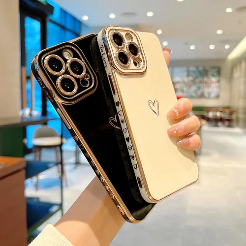Vista 4 de Funda compatible con iPhone 14 Pro Max con forma de corazón para mujeres y niñas, diseño estético de lujo, elegante, delgada, suave, a prueba