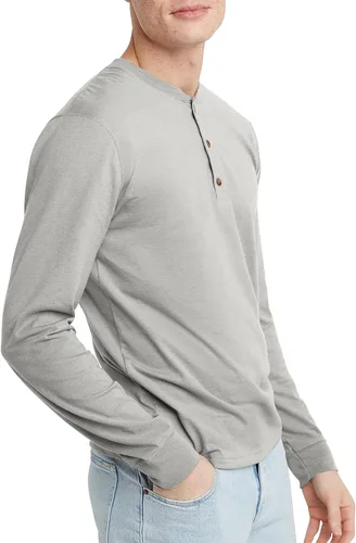 Vista 3 de Hanes Camiseta de manga larga de algodón Henley para hombre