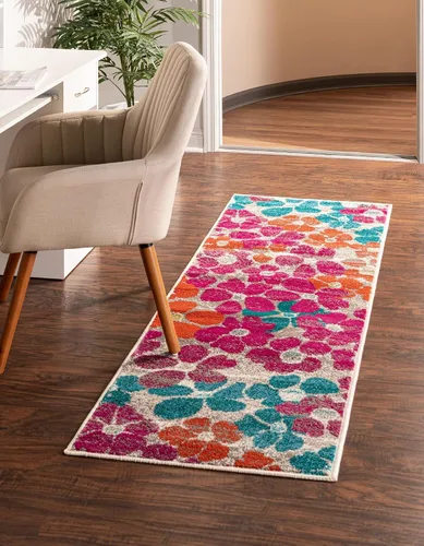 Vista 16 de Unique Loom Azalea Collection - Alfombra de área - Encore (Runner 2' 0" x 6' 0", azul/marfil)