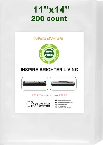 Vista 8 de MegaWise 3 rollos de bolsas para máquina selladora al vacío, 8 pulgadas de ancho y 21.6 pies de largo para selladores al vacío Megawise y otras