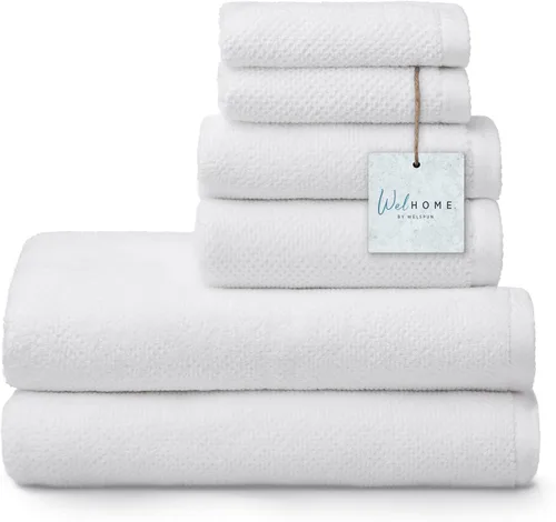 Vista 11 de Welhome Franklin - Juego de 6 toallas 100% de algodón con textura, 600 GSM, suaves y lujosas, 2 toallas de baño, 2 toallas de mano, 2 paños