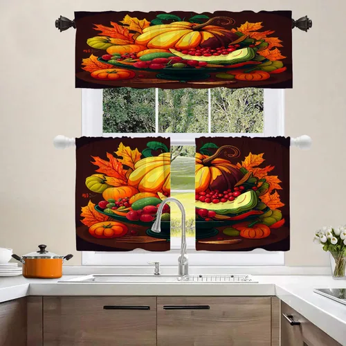 Vista 121 de Shrahala Orange Autumn Autumn Blackout Curtain Tiers, Fall Kitchen Valance Light Blocking Tier Drapes with Rod Pocket, 2 Pack 26 X 24 in