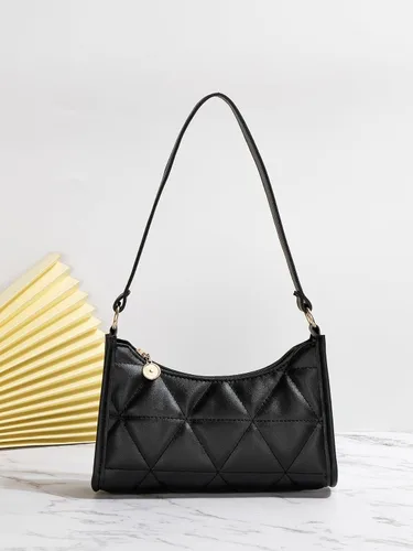 Vista 7 de SweatyRocks Bolso de mano acolchado geométrico minimalista para mujer, bolso de mano liso