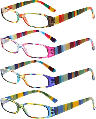 Vista 8 de Kerecsen Gafas de lectura para mujer, 4 pares de lectores de bisagra de resorte a la moda