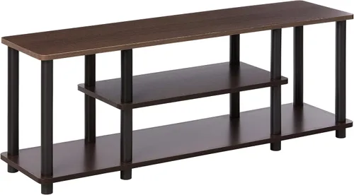 Vista 2 de Furinno Turn-N-Tube - Soporte para televisor de 3 niveles, 3D, sin herramientas, para televisores de hasta 50 pulgadas, con tubos redondos, marrón