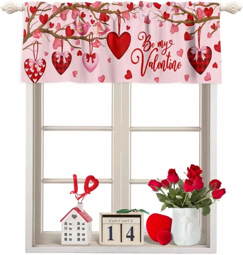 Vista 11 de Cenefa de primavera con amarre para ventanas de cocina, cenefas de cortina con lindos huevos coloridos de conejo, 42 x 12 pulgadas, 1 panel