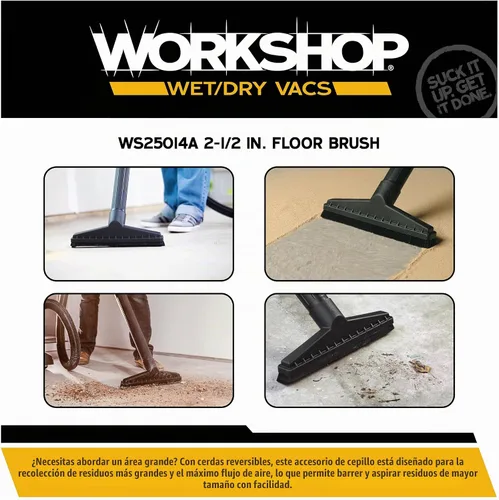 Vista 4 de WORKSHOP Wet/Dry Vacs Cepillo para piso, de 1-7/8 pulgadas, para aspiradora en seco o húmedo, para tienda.