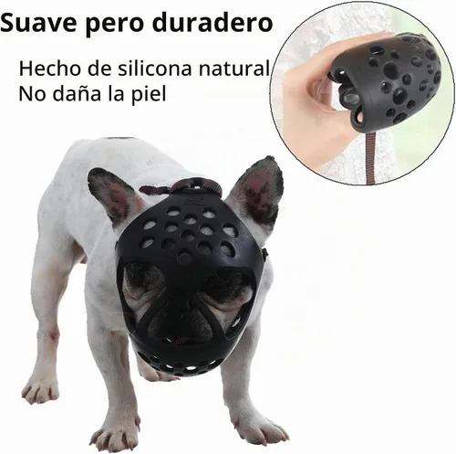 Vista 4 de Bozal corto para perro, de silicona suave, ajustable, transpirable, para morder, masticar, ladrar, entrenar, ideal para perros de cara plana