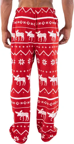 Vista 2 de Lazy One Pantalones de pijama de forro polar para hombre, pantalones de pijama nórdicos para hombre, Pantalones de pijama de alce nórdico