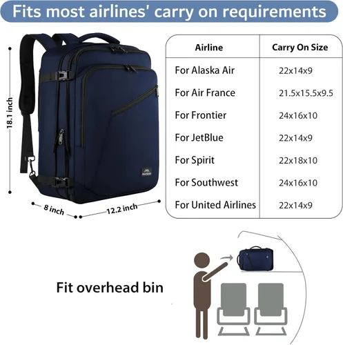 Vista 52 de MATEIN - Mochila de viaje extragrande de 10.56 galones, mochila de viaje ampliable apta para aerolíneas, para viajeros de fin de semana, hombres