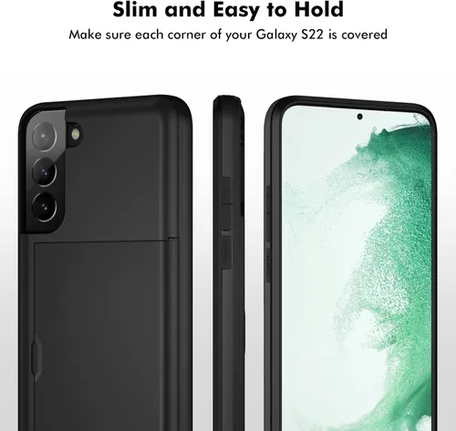 Vista 4 de Jiunai Funda para Samsung Galaxy S22 con tarjetero para 2 tarjetas de identificación, licencia de crédito, tarjetero deslizante, cubierta de doble