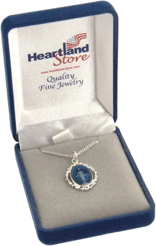 Vista 3 de Heartland - Medalla milagrosa ovalada de plata de ley con borde barroco + cadena de púas