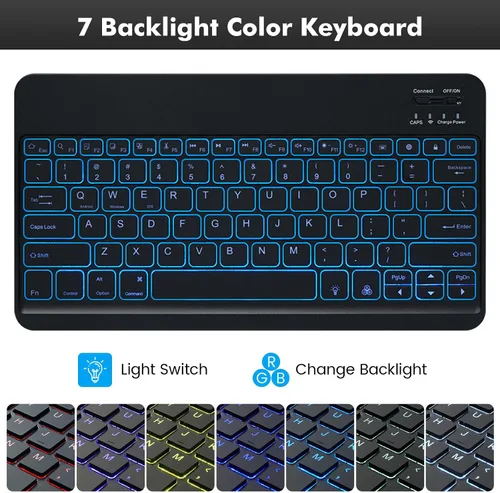 Vista 6 de LAMA Funda con teclado retroiluminado para Samsung Galaxy 12.4 pulgadas S10 Plus/S9 FE+/S9+/S8+, 12.4 pulgadas, S7 FE/S7 Plus, funda desmontable