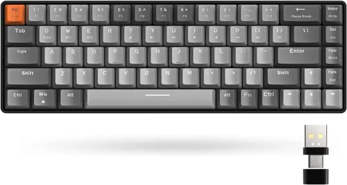 Vista 9 de MAGIC-REFINER RK68 Teclado mecánico inalámbrico 60%, Bluetooth 5.02.4GHz con receptor 2 en 1 de modo dual, teclado ergonómico compacto de 68 teclas