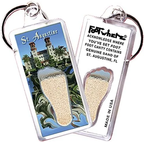 Vista 6 de FootWhere St. Augustine, FL - Llavero de recuerdo. Juego de 6 piezas. Fabricado en Estados Unidos, Claro
