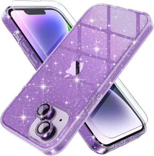 Vista 22 de Choiche, funda para iPhone 14 de mujer, brillante, protección de grado militar, 2 cubiertas de lentes de cámara Diamond, 2 protectores de vidrio