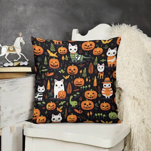 Vista 9 de Fundas de almohada frescas de 12 x 12 pulgadas, fundas de almohada de gatos y calabazas, decoración de habitación, funda de cojín de feliz Halloween
