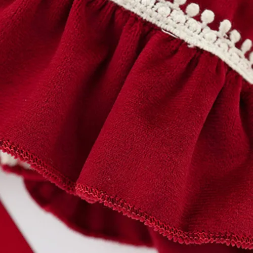 Vista 5 de famuka Vestido rojo de princesa de manga larga para niña pequeña