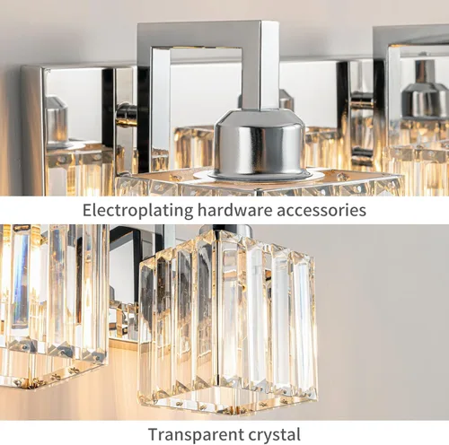Vista 6 de Moderna lámpara de cristal para pared/tocador de baño, de 3 luces, color cromo Cromo torcido