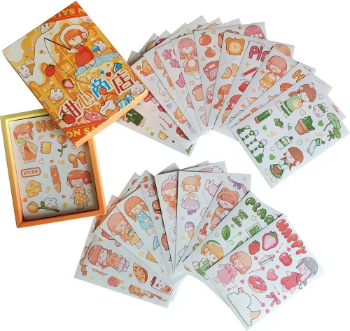 Vista 4 de Kawaii Washi - Juego de calcomanías (50 hojas), postre dulce, fruta, plantas, papelería, gelatina, pastel de gelatina, calcomanías de alimentos