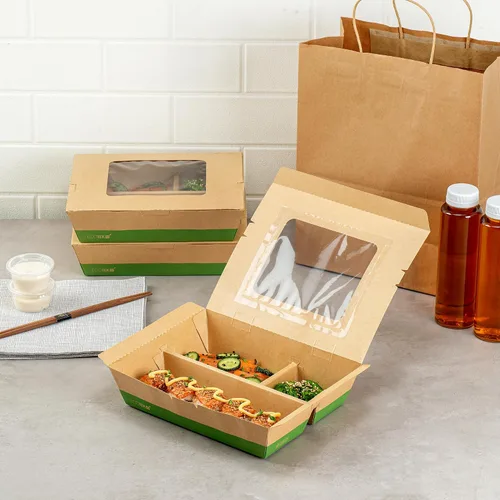 Vista 7 de Restaurantware Caja Bento de papel de 100 unidades, 51 onzas, contenedor de papel de estraza para alimentos, caja desechable a prueba de grasa