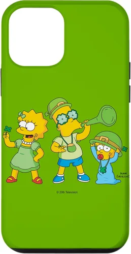 Vista 12 de Funda verde para iPhone 15 The Simpsons Lisa Bart Maggie Día de San Patricio