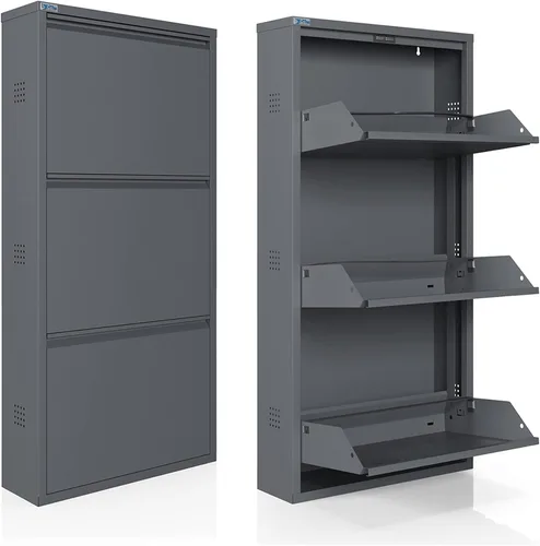 Vista 5 de CEHA Zapatero de metal de 3 niveles con tapa, organizador de almacenamiento de zapatos duradero para entrada, estante de zapatos que ahorra espacio