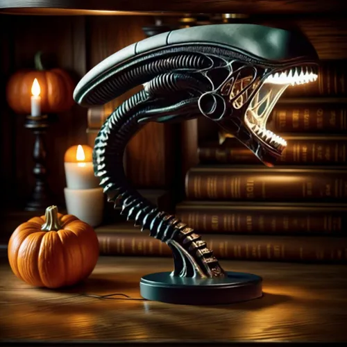 Vista 4 de Luz nocturna de monstruo espacial, lámpara de mesa de resina de película 3D, decoración LED de ciencia ficción, regalo personalizado hecho a mano #2