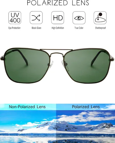 Vista 3 de The Fresh Gafas de sol polarizadas con marco de metal retro clásico, gafas de sol rectangulares
