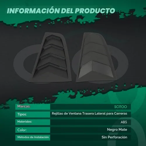 Vista 4 de SCITOO Rejillas de ventilación para ventana lateral trasera en mate negro, compatibles con ABS, para Nissan 350Z 2003-2008
