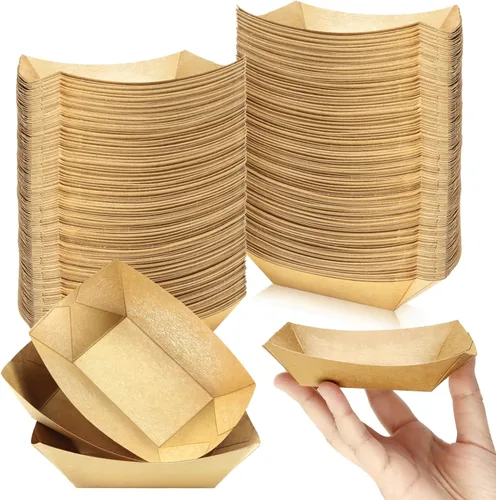 Vista 8 de Oomcu Paquete de 150 bandejas desechables de papel kraft marrón de 1/2 libra, bandejas para perros calientes a granel, pequeños botes reciclables
