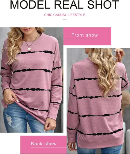 Vista 3 de Acelitt - Sudadera de manga larga sin botones, con cuello redondo y abertura lateral para mujer