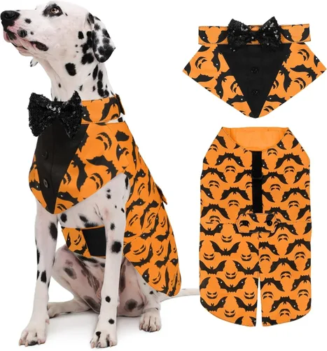 Vista 19 de Kuoser Conjunto de esmoquin para perro, traje de perro y bandana, disfraz Negro