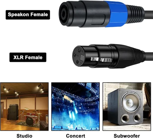 Vista 3 de Poyiccot Cable Speakon a XLR de 6 pies, cable adaptador XLR hembra de 3 pines a Speakon hembra con bloqueo giratorio para micrófono de escenario DJ